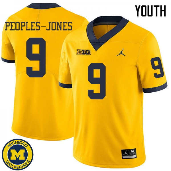 Youth Michigan Wolverines #9 Donovan Peoples-Jones Yellow Jordan Brand University Jersey